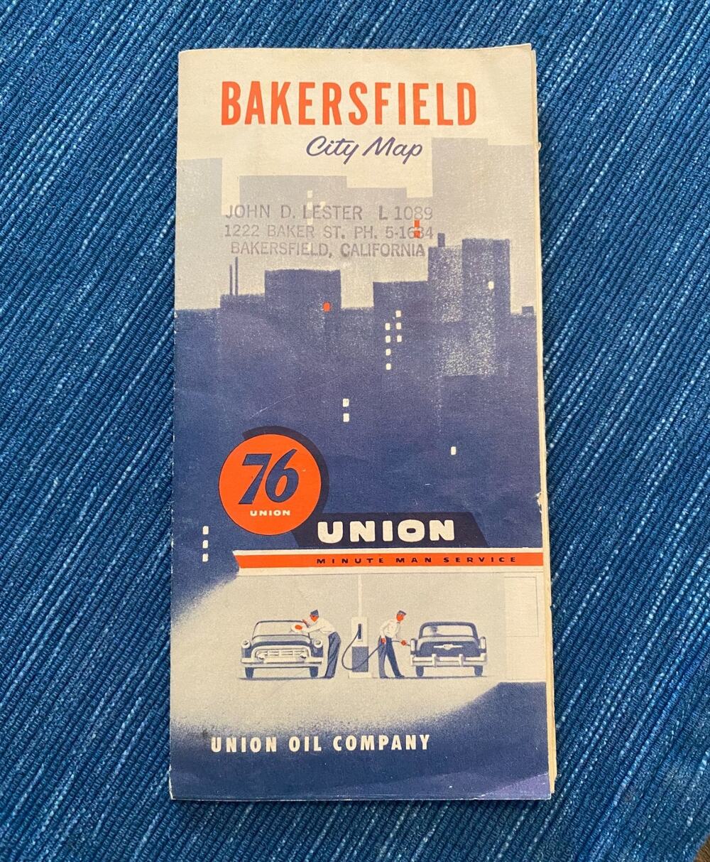 Bakersfield City Road Map California Union 76 Gas Station Oil Advertising VTG